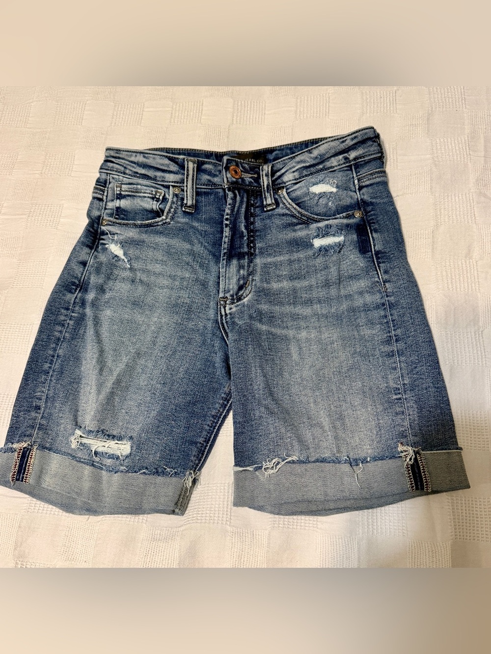 Silver Jeans Blue Distressed Denim Bermuda Shorts - “Sure Thing Long Shot”